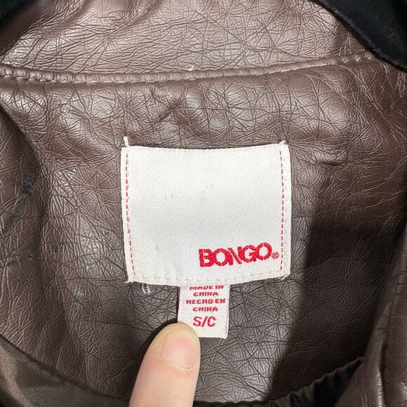 Bongo Brown Vegan Leather Quilted Accent Moto Jacket - Size Small - Junior Biker - Picture 6 of 8